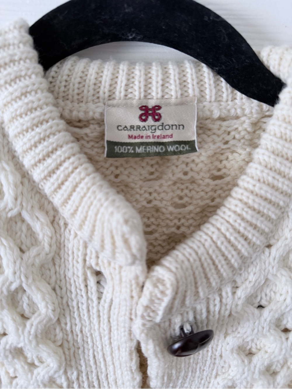Vintage Carraig Donn 100% Wool Cream Chunky Knit Fisherman Cardigan Size Large - Picture 3 of 6